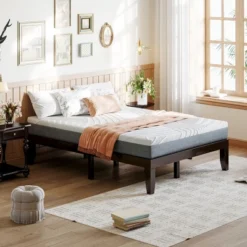 Costway Full Size Wood Bed Frame & 8'' Foam Mattress Set CertiPUR-US Certified