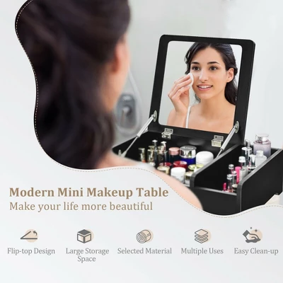 Costway 2-in-1 Vanity Dresser W/ Flip-Top Mirror Tabletop Storage Box Makeup Laptop Black 7 Costway 2-in-1 Vanity Dresser W/ Flip-Top Mirror Tabletop Storage Box Makeup Laptop Black - Image 5