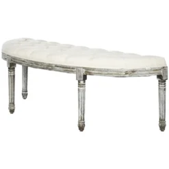 HOMCOM Vintage Semi-Circle Hallway Bench Tufted Upholstered Velvet-Touch Fabric Accent Seat With Rubberwood Legs, Off White 11 HOMCOM Vintage Semi-Circle Hallway Bench Tufted Upholstered Velvet-Touch Fabric Accent Seat With Rubberwood Legs, Off White -Bedroom Home Store GUEST 386c393d 75e1 454c 8e31 329860f589a5