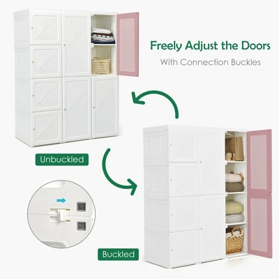 Costway Portable Closet Clothes Foldable Armoire Wardrobe Closet W/ 12 Cubby Storage 6 Costway Portable Closet Clothes Foldable Armoire Wardrobe Closet W/ 12 Cubby Storage - Image 4
