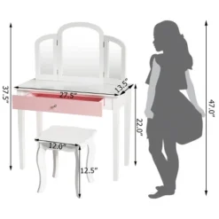 Costway Kids Vanity Set Princess Makeup Dressing Play Table Set W/Mirror White Pink 14 Costway Kids Vanity Set Princess Makeup Dressing Play Table Set W/Mirror White Pink -Bedroom Home Store GUEST 3923dceb 5a03 46b8 95e7 18774d38d2e6