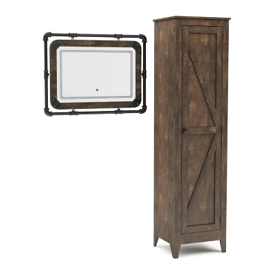 2pc Doney Armoire And Led Mirror Set Reclaimed Oak - MiBasics 4 2pc Doney Armoire And Led Mirror Set Reclaimed Oak - MiBasics - Image 2
