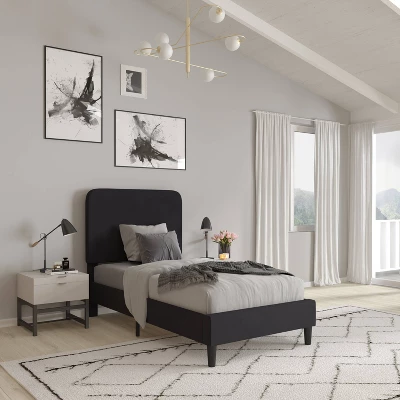 Platform Bed With Headboard And Fabric Upholstered Frame 14 Wooden Slats - Merrick Lane 4 Platform Bed With Headboard And Fabric Upholstered Frame 14 Wooden Slats - Merrick Lane - Image 2