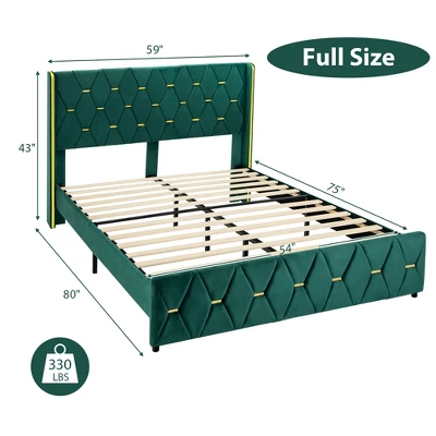 Costway Upholstered Platform Bed Frame Adjustable Headboard Footboard Modern Green 4 Costway Upholstered Platform Bed Frame Adjustable Headboard Footboard Modern Green - Image 2
