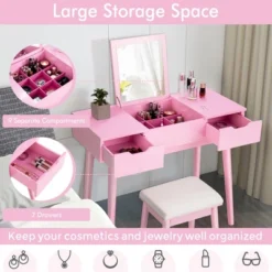 Costway Vanity Table Set W/ Flip Top Mirror Drawers 9 Dividers Makeup Writing Desk 15 Costway Vanity Table Set W/ Flip Top Mirror Drawers 9 Dividers Makeup Writing Desk -Bedroom Home Store GUEST 3b4cea78 8cf3 4373 a498 19abf92469f2