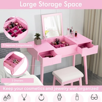 Costway Vanity Table Set W/ Flip Top Mirror Drawers 9 Dividers Makeup Writing Desk 6 Costway Vanity Table Set W/ Flip Top Mirror Drawers 9 Dividers Makeup Writing Desk - Image 4