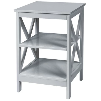 Costway 3-Tier Nightstand End Table X Design Storage Display Shelf Living Room Grey 6 Costway 3-Tier Nightstand End Table X Design Storage Display Shelf Living Room Grey - Image 4