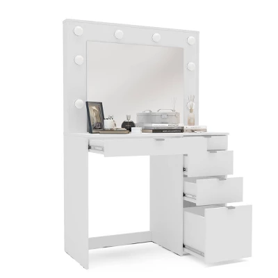 Harper Vanity Table With Lighted Mirror White - Polifurniture 3 Harper Vanity Table With Lighted Mirror White - Polifurniture