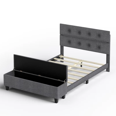 Costway Full Upholstered Bed Frame With Ottoman Storage Linen Button Tufted Headboard 11 Costway Full Upholstered Bed Frame With Ottoman Storage Linen Button Tufted Headboard - Image 9