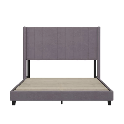 Soren Velvet Upholstered Platform Bed Frame With Wingback Headboard - Taylor & Logan 7 Soren Velvet Upholstered Platform Bed Frame With Wingback Headboard - Taylor & Logan - Image 5