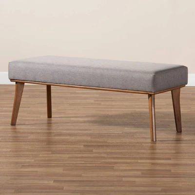 Odessa Mid-Century Modern Fabric Upholstered Wood Dining Bench Walnut/Brown - Baxton Studio 7 Odessa Mid-Century Modern Fabric Upholstered Wood Dining Bench Walnut/Brown - Baxton Studio - Image 5