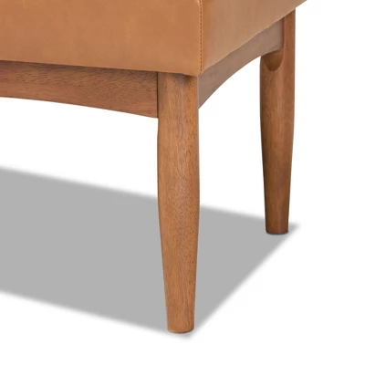 Arvid Mid-Century Faux Leather Upholstered Wood Dining Bench Walnut/Brown - Baxton Studio 5 Arvid Mid-Century Faux Leather Upholstered Wood Dining Bench Walnut/Brown - Baxton Studio - Image 3