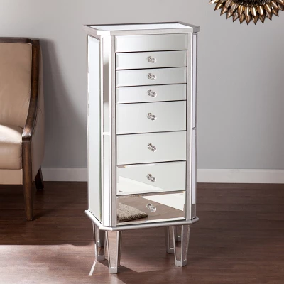 Melanie 7 Drawer Glam Jewelry Armoire Mirrored/Brushed - Aiden Lane 5 Melanie 7 Drawer Glam Jewelry Armoire Mirrored/Brushed - Aiden Lane - Image 3