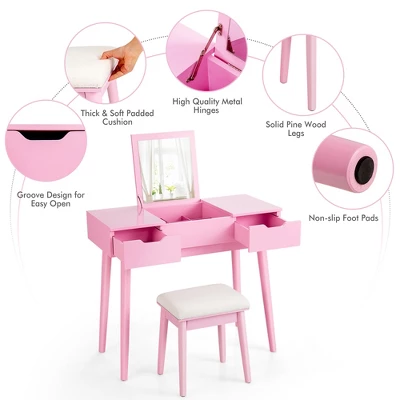Costway Vanity Table Set W/ Flip Top Mirror Drawers 9 Dividers Makeup Writing Desk 8 Costway Vanity Table Set W/ Flip Top Mirror Drawers 9 Dividers Makeup Writing Desk - Image 6