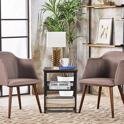 Costway Set Of 2 3-Tier Industrial End Side Table Nightstand W/2 Adjustable Shelves 6 Costway Set Of 2 3-Tier Industrial End Side Table Nightstand W/2 Adjustable Shelves - Image 4