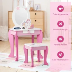 Costway Kids Vanity Makeup Dressing Table Chair Set Wooden W/ Mirror Drawer 18 Costway Kids Vanity Makeup Dressing Table Chair Set Wooden W/ Mirror Drawer -Bedroom Home Store GUEST 41a9e39a c63d 4dc4 915a 3ef5cc0165fa
