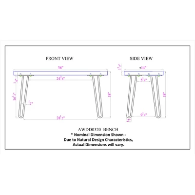 Alaterre Furniture Hairpin Natural Brown Live Edge Wood With Metal Bench 10 Alaterre Furniture Hairpin Natural Brown Live Edge Wood With Metal Bench - Image 9