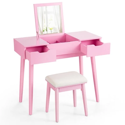 Costway Vanity Table Set W/ Flip Top Mirror Drawers 9 Dividers Makeup Writing Desk 11 Costway Vanity Table Set W/ Flip Top Mirror Drawers 9 Dividers Makeup Writing Desk - Image 9