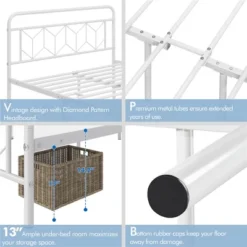 Yaheetech Queen Size Vintage Metal Bed Frame With Headboard, White 10 Yaheetech Queen Size Vintage Metal Bed Frame With Headboard, White -Bedroom Home Store GUEST 43f2bc2a 655d 49ef ab5b 839b579d9390