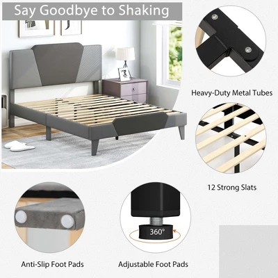 Costway Full/Qween/Twin Size Upholstered Platform Bed Frame Velvet Headboard Mattress Foundation 9 Costway Full/Qween/Twin Size Upholstered Platform Bed Frame Velvet Headboard Mattress Foundation - Image 7