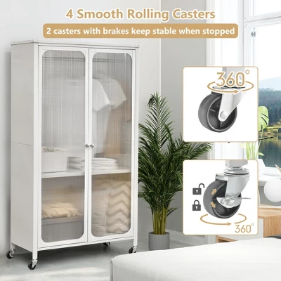 Costway Storage Wardrobe Cabinet Mobile Armoire Closet With Hanging Rod & Adjustable Shelf 10 Costway Storage Wardrobe Cabinet Mobile Armoire Closet With Hanging Rod & Adjustable Shelf - Image 8