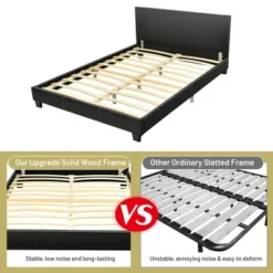 Costway Queen Upholstered Platform Bed Frame With Linen/PU Headboard Wood Slat Gray/Black 17 Costway Queen Upholstered Platform Bed Frame With Linen/PU Headboard Wood Slat Gray/Black -Bedroom Home Store GUEST 4592c260 3a4a 40e8 b994 91edd5d6d1b8