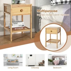 Costway Bamboo Nightstand Natural Side End Table W/Drawer For Living Room Bedroom 16 Costway Bamboo Nightstand Natural Side End Table W/Drawer For Living Room Bedroom -Bedroom Home Store GUEST 459309ae b68c 4ce8 ae77 5ef58d7798d6