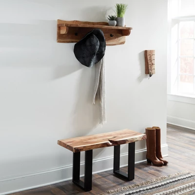 Alaterre Furniture Alpine Natural Brown Live Edge 36" Bench With Coat Hook Shelf Set Metal And Wood 3 Alaterre Furniture Alpine Natural Brown Live Edge 36" Bench With Coat Hook Shelf Set Metal And Wood