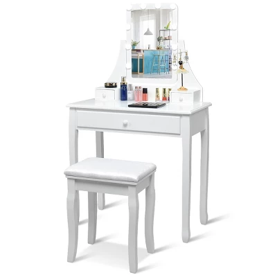 Tangkula Make-Up Vanity Table Dresser Set W/LED Light & Padded Stool 8 Tangkula Make-Up Vanity Table Dresser Set W/LED Light & Padded Stool - Image 6