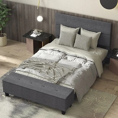Costway Full Upholstered Bed Frame With Ottoman Storage Linen Button Tufted Headboard 5 Costway Full Upholstered Bed Frame With Ottoman Storage Linen Button Tufted Headboard - Image 3