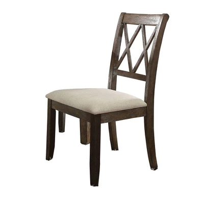Set Of 2 26" Claudia Dining Chairs Beige Linen/Salvage Brown - Acme Furniture 6 Set Of 2 26" Claudia Dining Chairs Beige Linen/Salvage Brown - Acme Furniture - Image 4