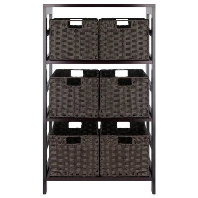 42" 7pc Leo Storage Shelf With Baskets Espresso/Chocolate - Winsome 3 42" 7pc Leo Storage Shelf With Baskets Espresso/Chocolate - Winsome
