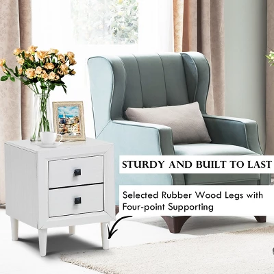 Costway Nightstand End Bedside Coffee Table Wooden Leg Storage Drawers White 9 Costway Nightstand End Bedside Coffee Table Wooden Leg Storage Drawers White - Image 7