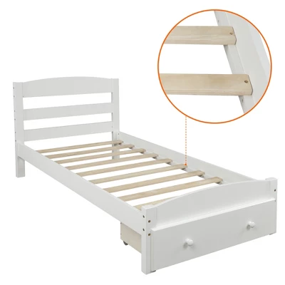 Twin Size Wood Platform Bed Frame With Storage Drawer And Slat Support-ModernLuxe 7 Twin Size Wood Platform Bed Frame With Storage Drawer And Slat Support-ModernLuxe - Image 5