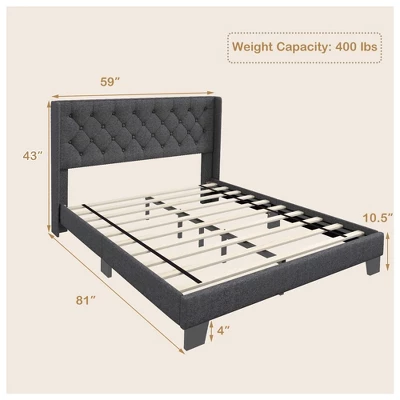 Costway Full/Queen/Twin Size Upholstered Platform Bed Tufted Headboard Mattress Foundation Grey 4 Costway Full/Queen/Twin Size Upholstered Platform Bed Tufted Headboard Mattress Foundation Grey - Image 2