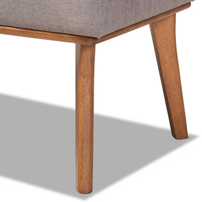 Odessa Mid-Century Modern Fabric Upholstered Wood Dining Bench Walnut/Brown - Baxton Studio 5 Odessa Mid-Century Modern Fabric Upholstered Wood Dining Bench Walnut/Brown - Baxton Studio - Image 3