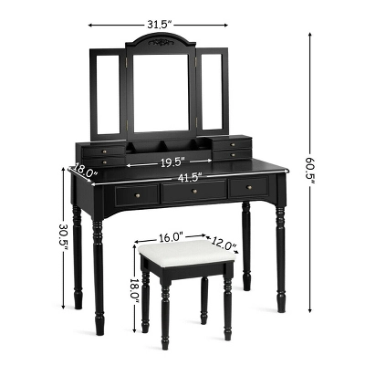 Costway 7 Drawers Vanity Set Dressing Table W/ Tri-Folding Mirror 5 Costway 7 Drawers Vanity Set Dressing Table W/ Tri-Folding Mirror - Image 3
