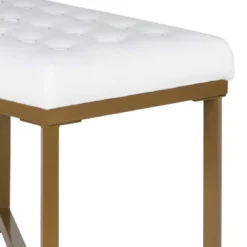 Metal Framed Bench With Button Tufted Velvet Upholste Seat White/Gold - Benzara