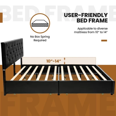 Costway Upholstered Platform Bed W/ 4 Drawers PU Leather Button Tufted Headboard 10 Costway Upholstered Platform Bed W/ 4 Drawers PU Leather Button Tufted Headboard - Image 8