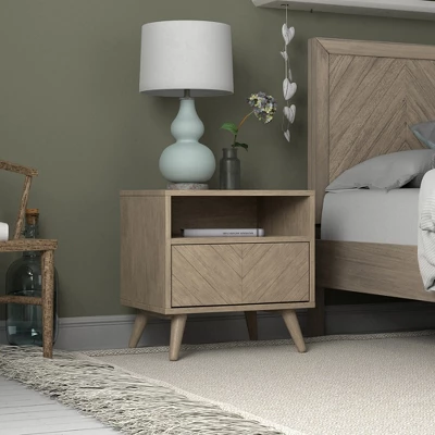 ELuxury Chevron Wood Nightstand With Drawer 9 ELuxury Chevron Wood Nightstand With Drawer - Image 7