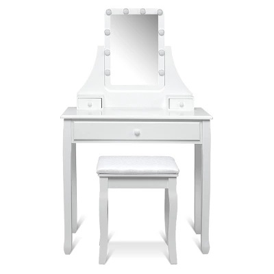 Tangkula Make-Up Vanity Table Dresser Set W/LED Light & Padded Stool 10 Tangkula Make-Up Vanity Table Dresser Set W/LED Light & Padded Stool - Image 8
