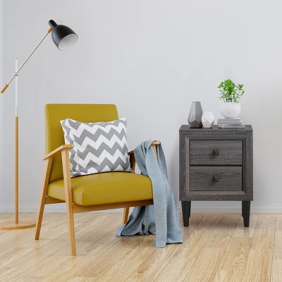 Costway Nightstand W/2 Drawers Multipurpose Retro Grey Bedside Table Fully Assembled 6 Costway Nightstand W/2 Drawers Multipurpose Retro Grey Bedside Table Fully Assembled - Image 4