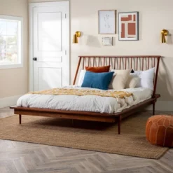 Bedroom Home Store 27 Boho Solid Wood Spindle Platform Bed - Saracina Home
