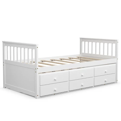 Costway Twin Captain's Bed Bunk Bed Alternative W/ Trundle & Drawers For Kids WalnutEspressoWhite 14 Costway Twin Captain's Bed Bunk Bed Alternative W/ Trundle & Drawers For Kids WalnutEspressoWhite - Image 12