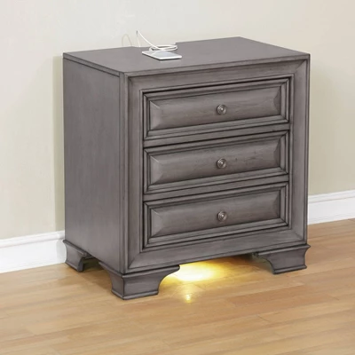 Rowland 3 Drawers Nightstand With USB Ports Gray - HOMES: Inside + Out 3 Rowland 3 Drawers Nightstand With USB Ports Gray - HOMES: Inside + Out