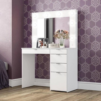 Harper Vanity Table With Lighted Mirror White - Polifurniture 4 Harper Vanity Table With Lighted Mirror White - Polifurniture - Image 2