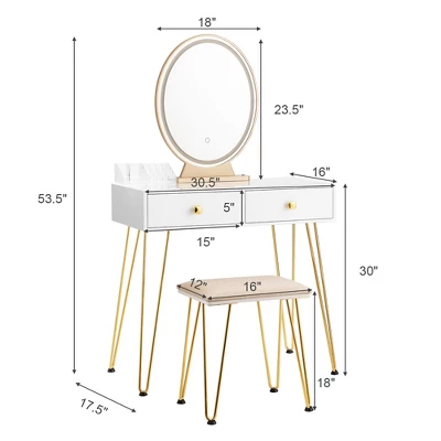 Costway Vanity Makeup Dressing Table W/ 3 Lighting Modes Mirror Touch Switch White 5 Costway Vanity Makeup Dressing Table W/ 3 Lighting Modes Mirror Touch Switch White - Image 3