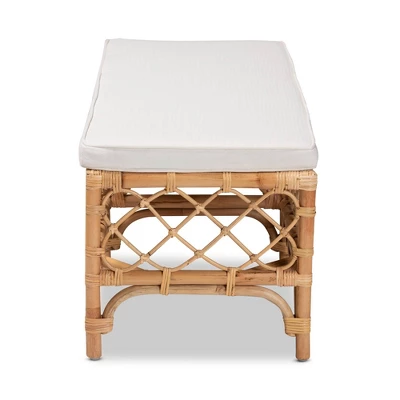 Orchard Fabric Upholstered And Rattan Bench White/Natural - Bali & Pari 4 Orchard Fabric Upholstered And Rattan Bench White/Natural - Bali & Pari - Image 2
