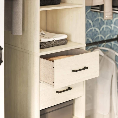 Kelly 5 Shelf 2 Drawer Closet Organizer With 3 Adjustable Hanging Rods Ivory Oak - Novogratz 5 Kelly 5 Shelf 2 Drawer Closet Organizer With 3 Adjustable Hanging Rods Ivory Oak - Novogratz - Image 3