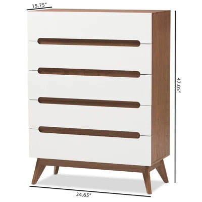 Calypso Mid-Century Modern Wood 5 Drawer Storage Chest Brown - Baxton Studio 7 Calypso Mid-Century Modern Wood 5 Drawer Storage Chest Brown - Baxton Studio - Image 5